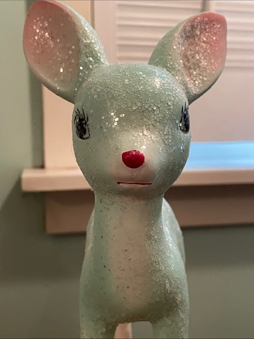 Retro Vintage Inspired Mint Green Ceramic Fawn Crystalline Glaze Kitschy Figure
